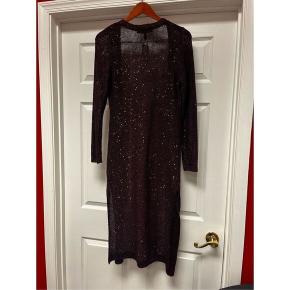 WHBM Burgundy Wine Sequin Duster Open Front Cardigan Sweater sz XS NWT - Picture 6 of 7